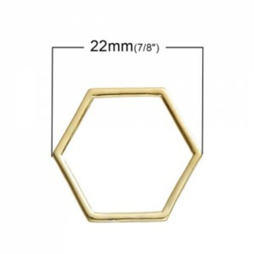 S1181396 pax 20 pendentifs connecteur hexagone, hexagonale 22 par 20mm metal couleur doré