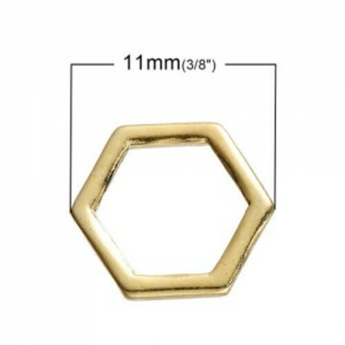 S1181395 pax 30 pendentifs connecteur hexagone, hexagonale 11 par 10mm metal couleur doré