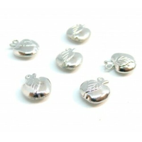 10 pendentifs breloques petites pommes 3d métal couleur argent platine