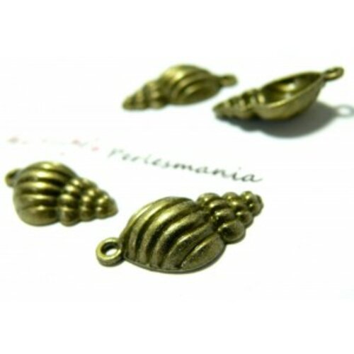 Lot de 10 pièces breloque magnifique coquillage 2d1408 métal couleur bronze