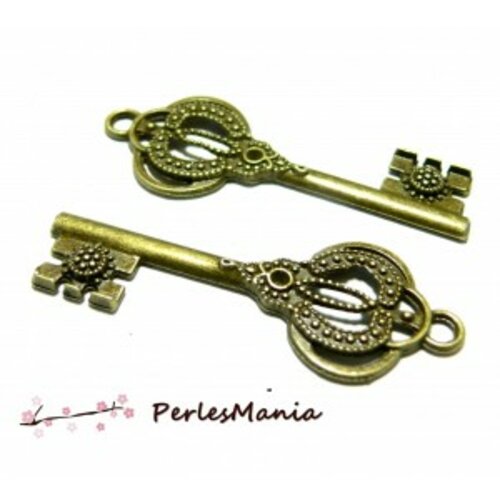 Lot 10 pendentifs 2y6101 clefs majestueuses métal couleur bronze