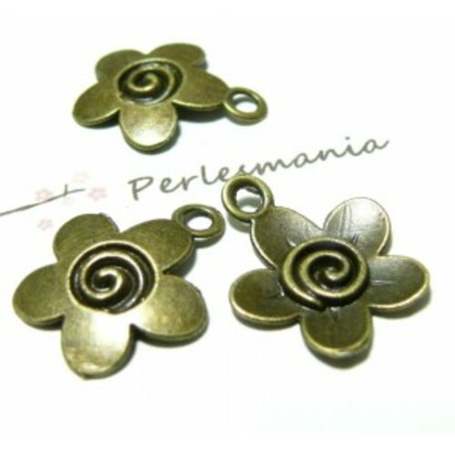 Lot de 20 pendentifs breloque fleur spirale métal couleur bronze 2d3327