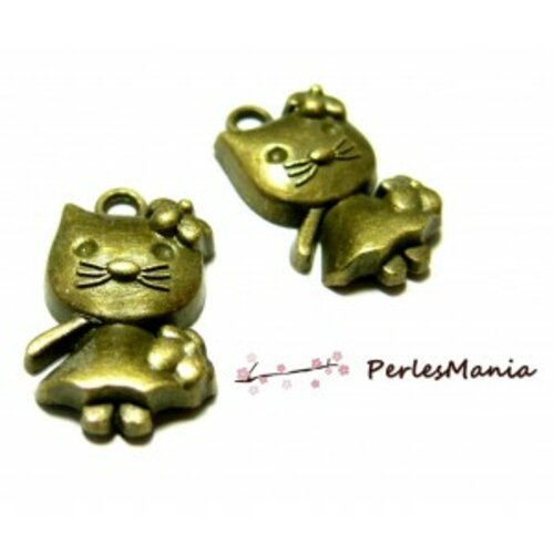 Lot 20 pendentifs breloque fille chat kitty métal couleur bronze 2d1221