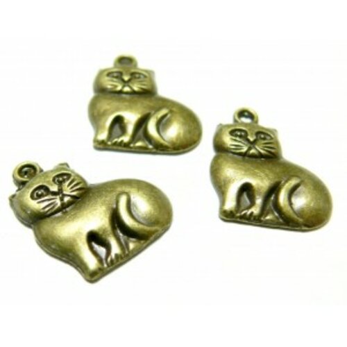 Lot de 20 pendentifs gros chat métal couleur bronze 2d4634