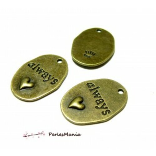 Lot de 10 pendentifs love always métal couleur bronze p047