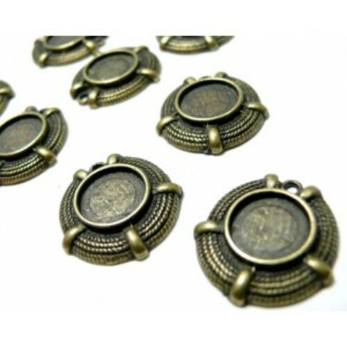 Lot de 10 pendentifs medaillon type chaine métal couleur bronze ref a12290