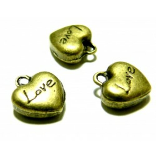 Lot de 20 pendentifs breloques coeur love métal couleur bronze p19926