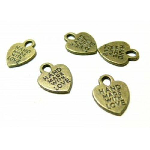 Lot de 20 pendentifs hand made coeur métal couleur bronze ref 25