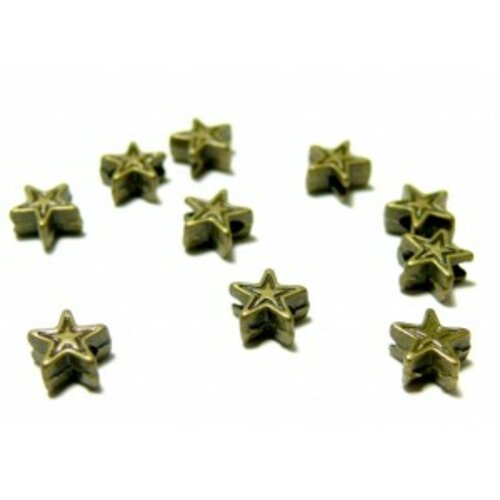 Lot de 50 perles intercalaires double étoiles métal couleur bronze ob1306