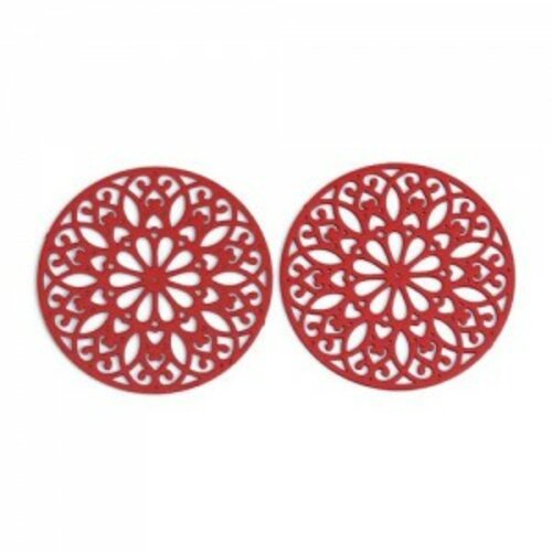 Ps110200253 pax de 5 estampes pendentif filigrane mandala 25mm rouge