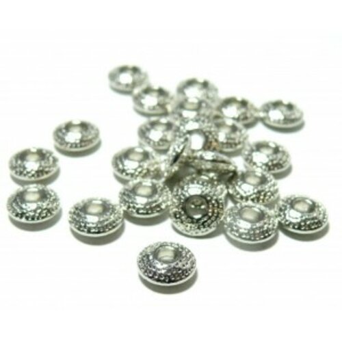 Pax 50 perles metal intercalaires rondes mini picot 8 par 3mm argent platine, h1111