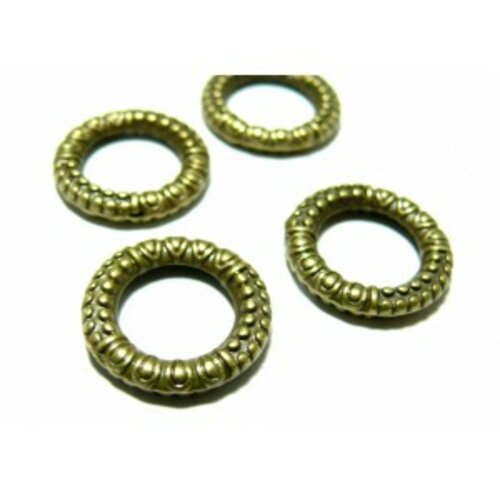Lot de 20 breloques anneaux travaillés grand modèle métal couleur bronze ref p5060