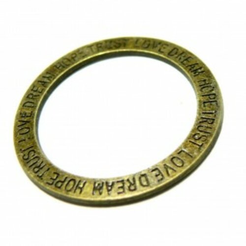Lot de 10 pendentifs grand anneau message dream love hope métal couleur bronze ref 24
