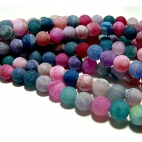 1 fil: environ 49 perles 8mm agate craquelé effet givre multicolore