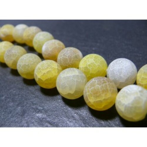1 fil d'environ 65 perles agate craquelé 6mm effet givre jaune