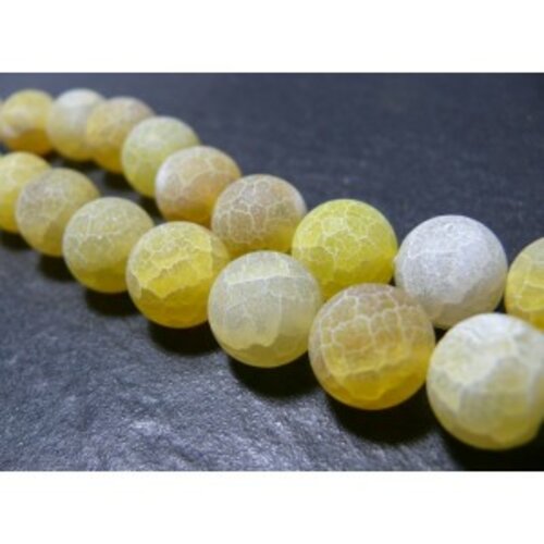 1 fil d'environ 36 perles agate craquelé 10mm effet givre jaune
