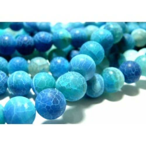 1 fil d'environ 32 perles agate 12mm craquelé effet givre bleu intense