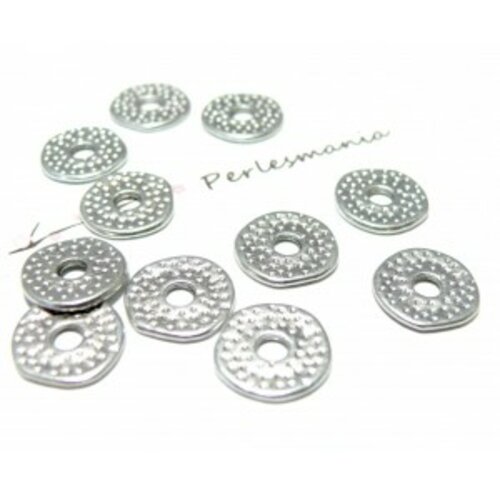 40 perles intercalaires anneaux martelés métal couleur argent platine ref 71y