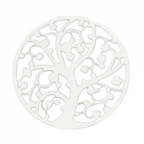 Ps11131897 pax 5 estampes pendentif arbre à vie dans cercle 22mm métal couleur argent platine