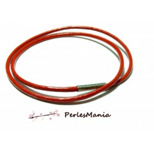 Pax de 4 colliers cuir veritable rouge 2.5mm 2g7514 avec fermoir tube 130629174906