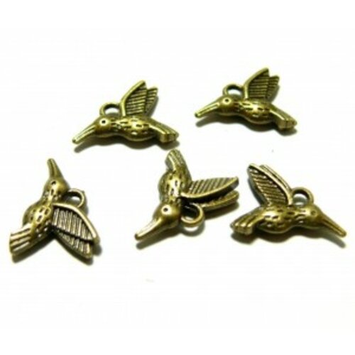 Lot de 20 pendentifs oiseau mouche petit modèle métal couleur bronze 16 par 11mm a12015