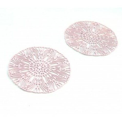 Ae113487 lot de 2 estampes pendentif filigrane rosace 40mm métal couleur rose