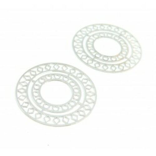 Ae115421 lot de 4 estampes pendentif filigrane mandala 30mm métal couleur argent vif