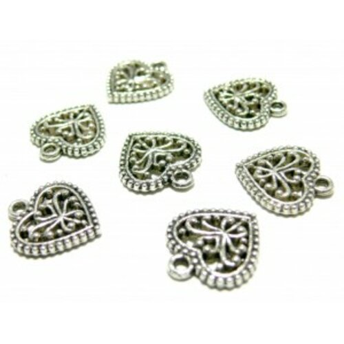 Lot de 20 pendentifs coeurs métal couleur argent antique ref p13164