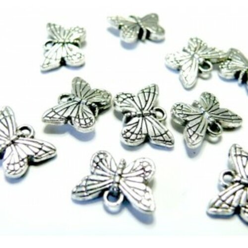 Lot de 20 pendentifs papillon métal couleur argent antique brpp0018