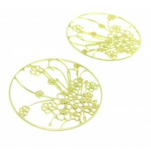 Ae114140 lot de 4 estampes pendentif filigrane champ de fleurs 30mm métal couleur dore
