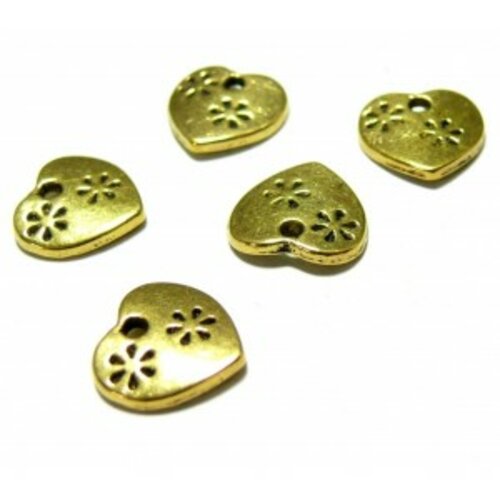 Lot de 40 pendentifs coeurs avec fleur métal couleur or antique p12880