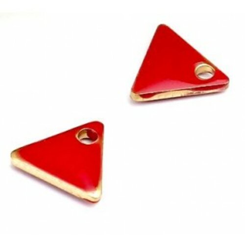 Ps110238257 pax 5 sequins médaillons émaillés triangle petit modèle biface rouge 5mm base doré
