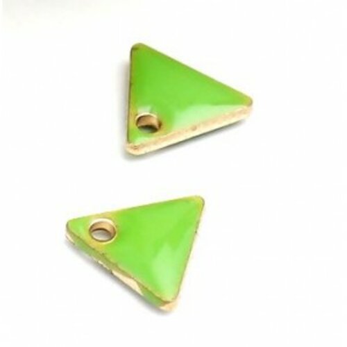 Ps110238252 pax 5 sequins médaillons émaillés triangle petit modèle biface vert clair 5mm base doré
