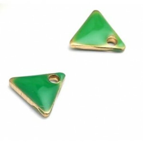 Ps110238266 pax 5 sequins médaillons émaillés triangle petit modèle biface vert 5mm base doré