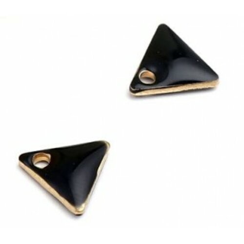 Ps110238261 pax 5 sequins médaillons émaillés triangle petit modèle biface noir 5mm base doré