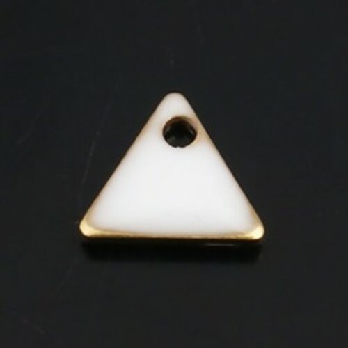 Ps110238259 pax 5 sequins médaillons émaillés triangle petit modèle biface blanc 5mm base doré