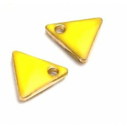 Ps110238263 pax 5 sequins médaillons émaillés triangle petit modèle biface jaune 5mm base doré