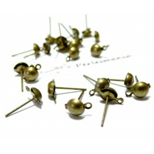 Lot de 200 boucles d'oreille puce dome avec attache en 4mm métal couleur bronze