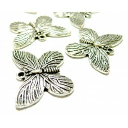 10 pendentifs papillon métal couleur argent antiqueref 155