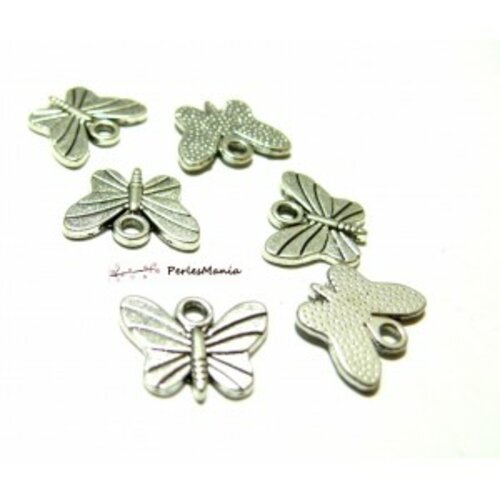 Lot de 20 pendentifs papillon métal couleur argent antique ref 2y304