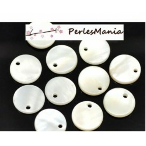 H0258 pax 30 perles pendentifs nacres pastilles 8mm blanche