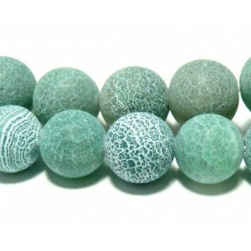 1 fil d'environ 36 perles agate craquelé 10mm effet givre vert d'eau