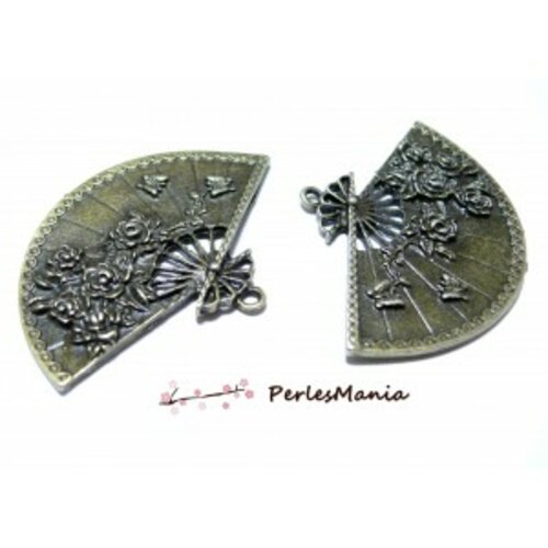 Lot de 4 grands pendentif éventail avec roses métal couleur bronze ref 90