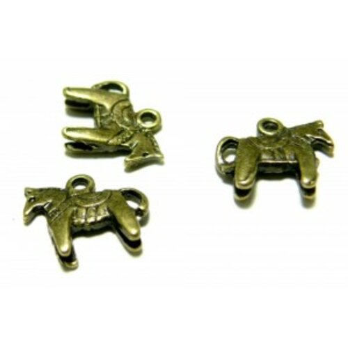Lot de 20 pendentifs cheval de noel métal couleur bronze p18901