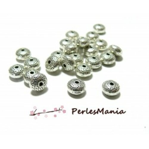 Lot de 20 perles metal intercalaires rondes mini picot 8 par 5mm argent antique, h115536