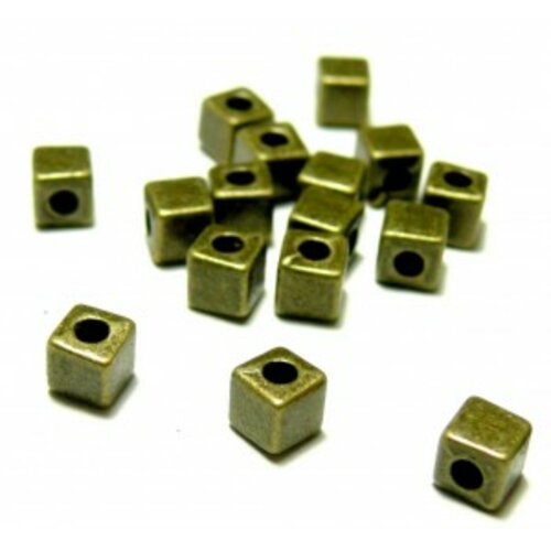 Pax 50 perles intercalaire petits cube 4mm métal couleur bronze p103390