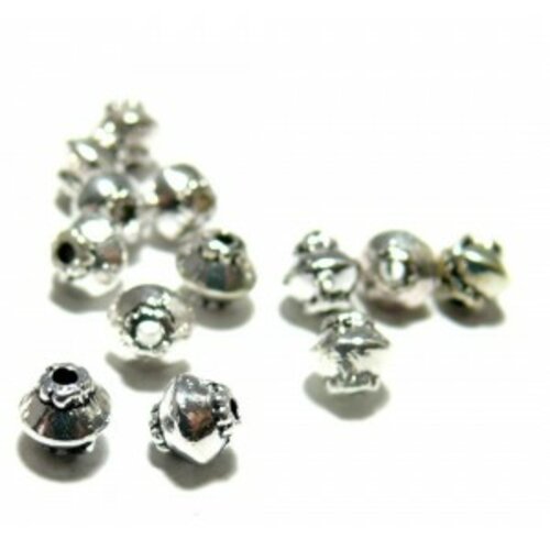 Pax 100 perles intercalaires toupie 5mm metal couleur argent antique h11256