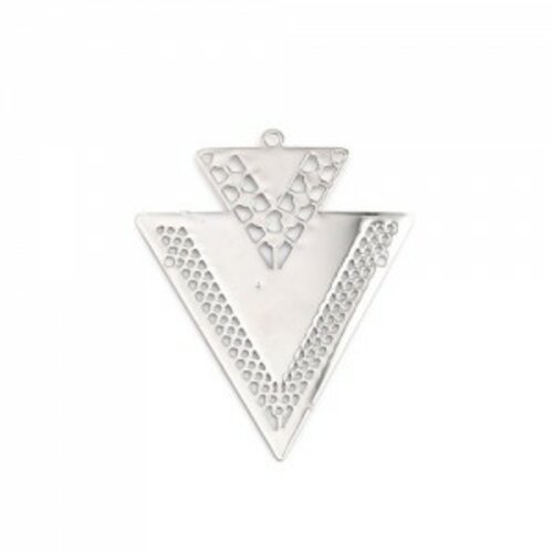 Ps110239277 pax 5 estampes pendentif geometrique double triangle de 40mm couleur argent platine