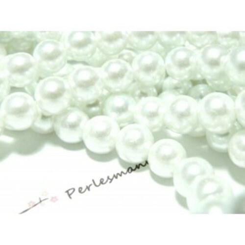 1 fil de 100 perles de verre nacre blanche 8mm