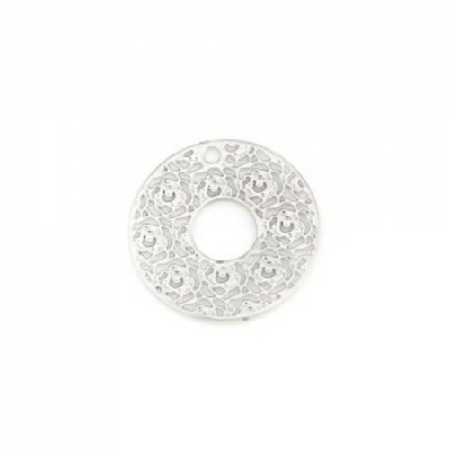 Ps110239156 pax 10 estampes pendentifs cercle multi roses 15mm couleur argent platine